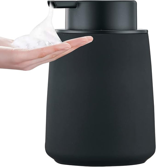 Black Foam Hand Soap Dispenser - 12Oz Ceramic Foaming Soap Dispenser with Easy-to-Press Black Pump, Reusable and Refillable Liquid Lotion Dish Soap Dispensers for Bathroom, Kitchen (Rubber Paint)