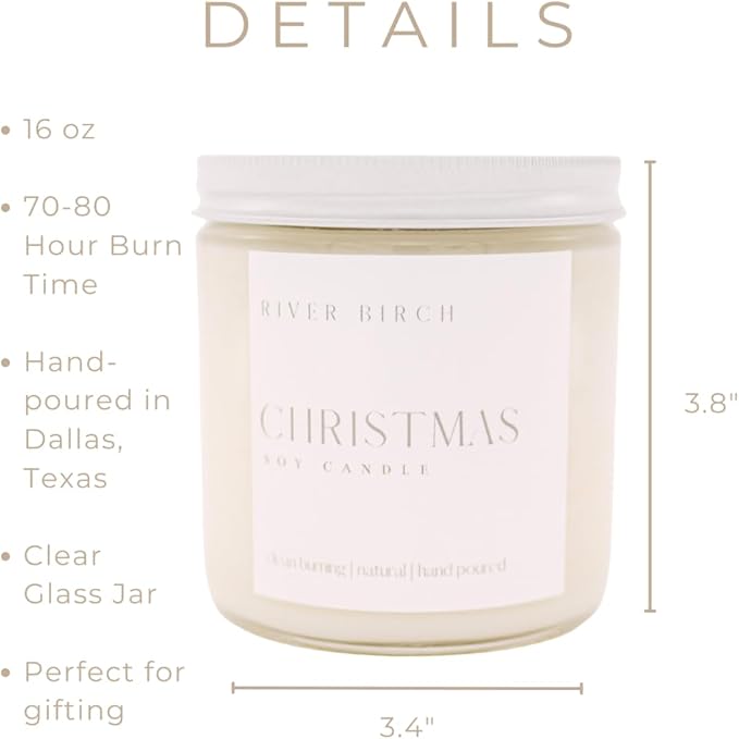 River Birch Candles Christmas Scented Candle | Premium, All-Natural, Non-Toxic, Soy Candles | 16oz 90 Hr Burn Time | Cozy Relaxing Gifts for Home
