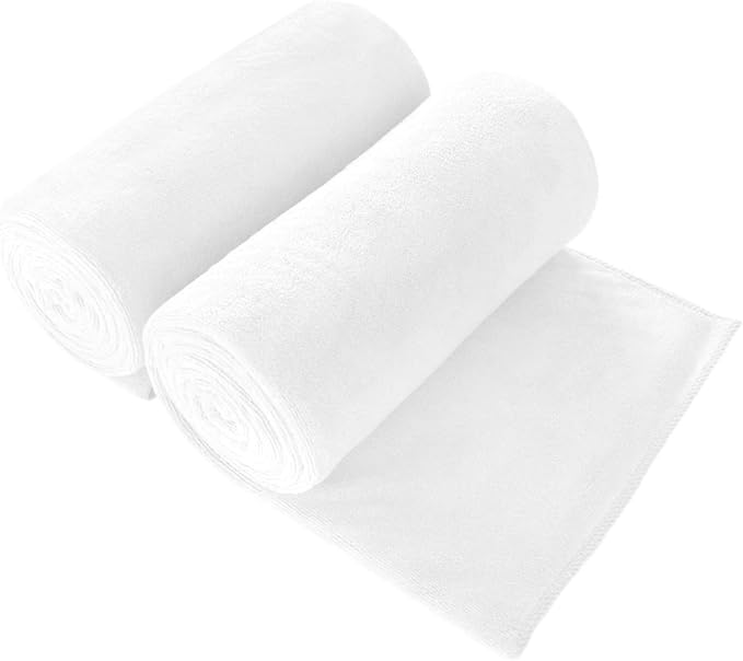 JML Microfiber Bath Towels, Large, Oversized, Soft, Super Absorbent and Fast Drying Bathroom Towel Set for Hair Wrap, Beach, Sport, Fitness, Yoga, 2 Pack, 30" x 60" (White Color)