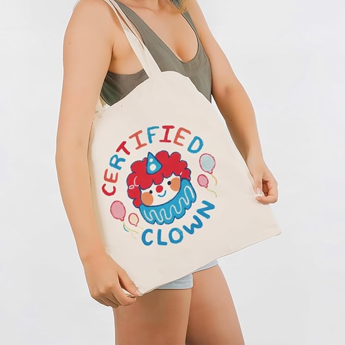 Canvas Tote Bag for Women, Certified Clown Reusable Shoulder Bags, Reusable Gift Beach Shopping Totes Bags, Birthday Christmas Gifts for Women, Casual Canvas Totes to Work Traveling