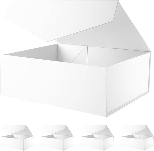 BLK&WH 5 Extra Large Gift Box with Lid 19.2x15.8x7 Inches, White Gift Box Closure Lid for Clothes and Large Gifts (Matte White)