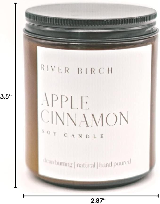 River Birch Candles Apple Cinnamon Scented Candle | Premium, All-Natural, Non-Toxic, Soy Amber Jar Candles | 8.5oz 40 Hr Burn Time | Cozy Relaxing Gifts for Home