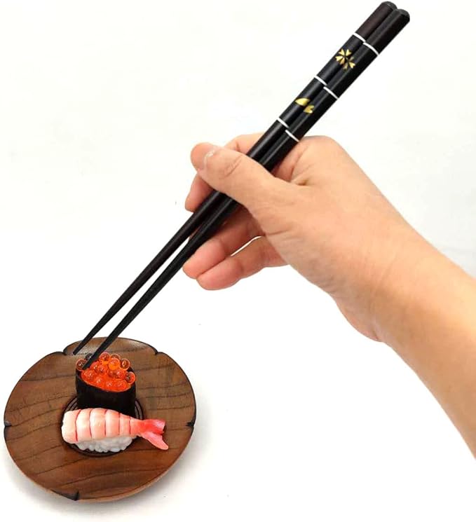 JapanBargain 4507, Bamboo Chopsticks Reusable Japanese Chinese Korean Wood Chop Sticks Hair Sticks 5 Pair Gift Boxed Set Dishwasher Safe, 9 inch (Gold-CherryBlossom)