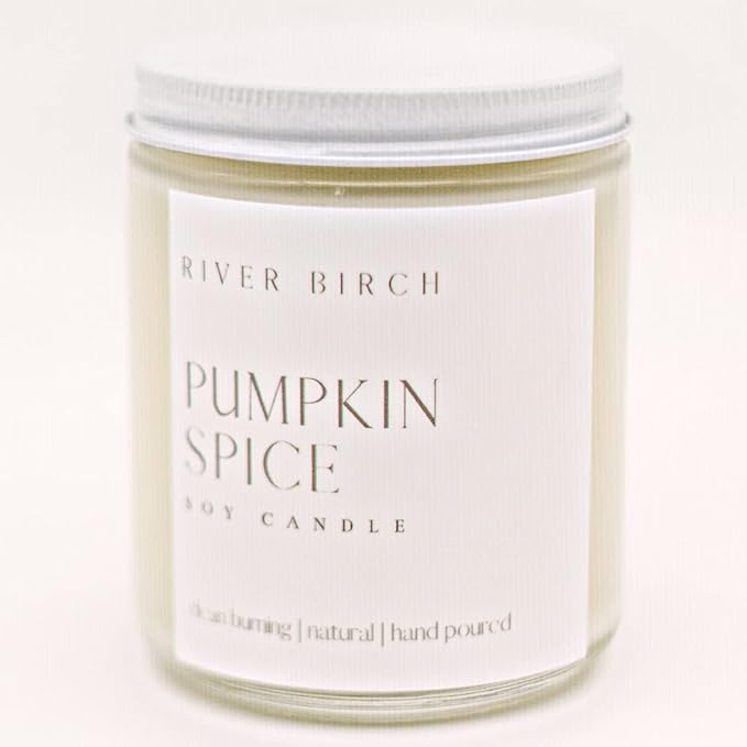 River Birch Candles Pumpkin Spice Scented Candle | Premium, All-Natural, Non-Toxic, Soy Candles | 8.5oz 40 Hr Burn Time | Cozy Relaxing Gifts for Home