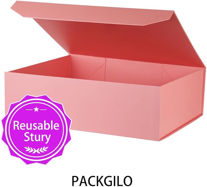 Pink Extra Large Gift Box with Lid 3 Pcs 19x16x6 Inches, Gift Box large Pink Gift Boxes for Presents Clothes Robe Wedding Dress Sweater,Reusable Foldable Bridesmaid Proposal Box（Matte）