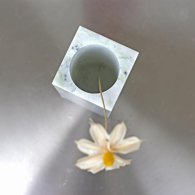 Natural Marble Flower Vase, Green Vase Modern Farmhouse Home Decor, Premium Marble Craft Vases for Living Room Shelves Table Center Wedding