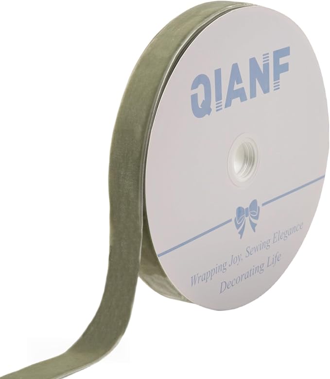 Vintage Sage Green Velvet Ribbon Christmas Ribbon for Gift Wrapping Crafts Christmas Tree Ornaments Garland Decorations, 1 Inch X 25Yd