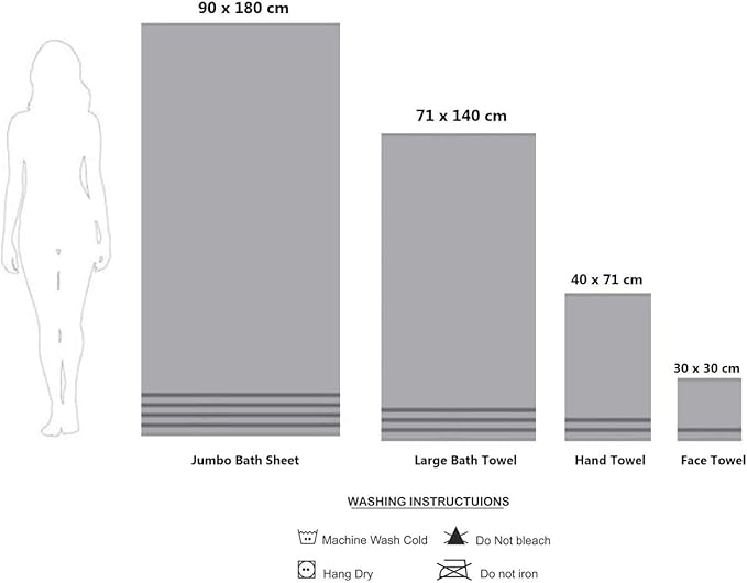 CASA COPENHAGEN Bella 6 Pieces Towel Set- Pinstripe Grey, 600 GSM 2 Bath Towel 2 Hand Towel 2 Washcloth, Designed in Denmark Made of Soft Egyptian Cotton for Bathroom, Kitchen & Shower