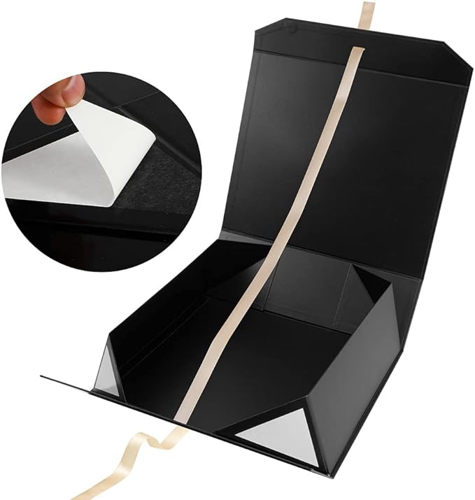 Black Extra Large Gift Box 16x14x5.3 Inches With Ribbon and Magnetic Lid Closure, Groomsman Proposal Box, Rectangle Collapsible Boxes for Large Gifts (Matte Black)