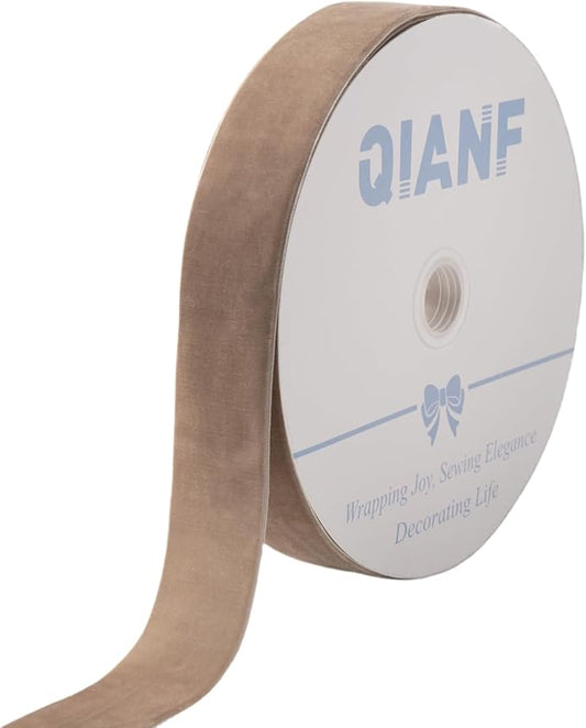 Vintage Camel Velvet Ribbon Christmas Ribbon for Gift Wrapping Crafts Christmas Tree Ornaments Garland Decorations, 1-1/2 Inch X 25Yd