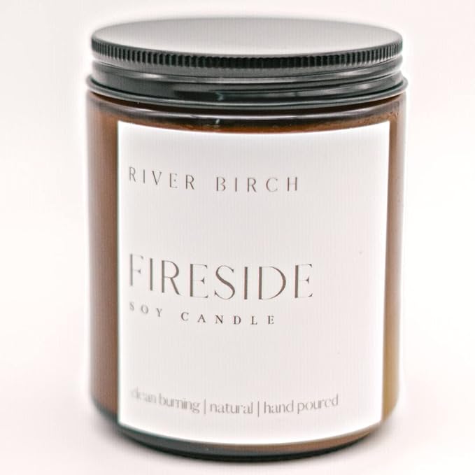 River Birch Candles Fireside Scented Candle | Premium, All-Natural, Non-Toxic, Soy Amber Jar Candles | 8.5oz 40 Hr Burn Time | Cozy Relaxing Gifts for Home