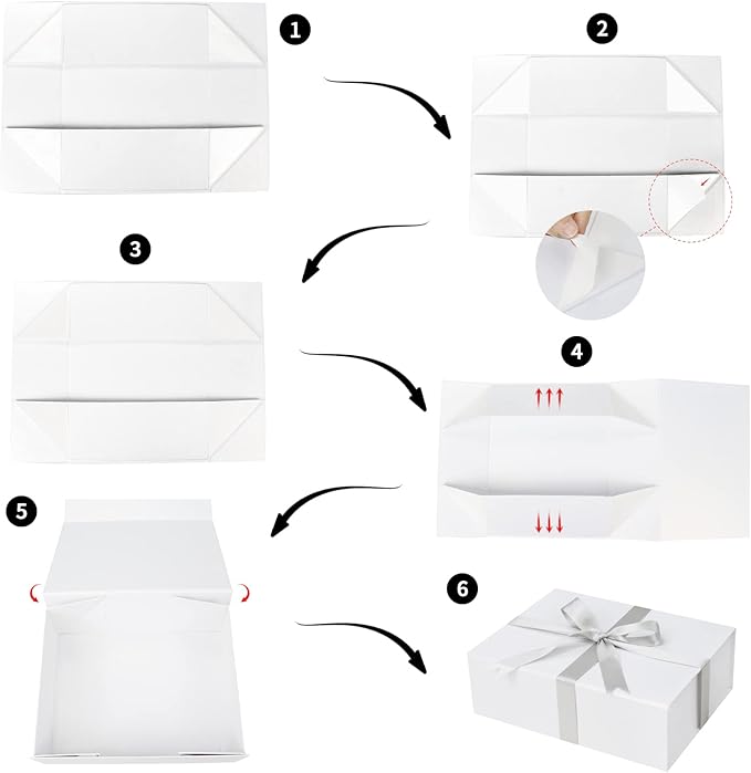 YINUOYOUJIA 5 Pack Large White Gift Boxes with Lid,14"x9"x4.5" Magnetic Gift Box with Ribbon,Cards and Envelopes for Presents,Great for Wedding,Birthdays,Crafting,Gift Packaging.