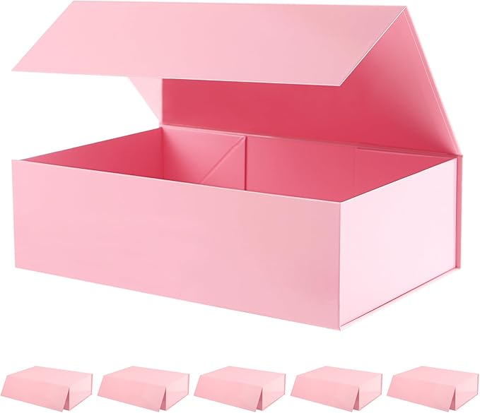 6 Large Gift Boxes with Lids 13.5x9x4.1 Inches, Pink Bridesmaid Proposal Gift Boxes with Magnetic Closure for All Occasion (Glossy Pink)