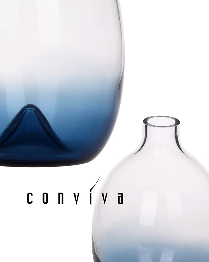 CONVIVA Glass Vase Set Modern Blue Glass Flower vases Decorative Large Home Decor Living Room Dinning Table,Wedding Party Event Tall Tabletop Set of 3