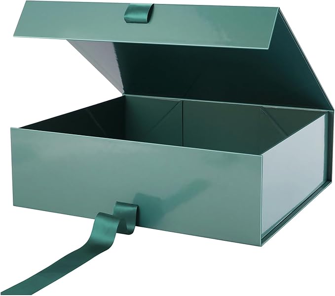 PACKHOME 17x14.5x5.5 Inches, Extra Large Gift Box with Lid, Magnetic Closure Boxes with Ribbon for Clothes and Large Gifts (Glossy Green)