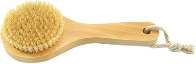 Short Handle Body Brush, Natural Bristles Wooden Bath Brush Shoulder Back Exfoliating Dry Brushing Skin Care