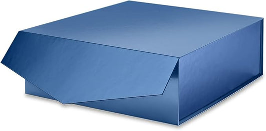 Gift Box with Lid 9x9x3.4 Inches, Navy Blue Groomsman Proposal Box with Magnetic Closure for All Occasion (Glossy Navy Blue)