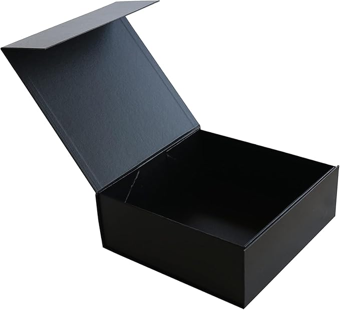 CECOBOX - Gift Boxes with Lids for Presents 8"x8"x3.1" - Matte, Collapsible Magnetic Closure Gift Box - Groomsmen & Bridesmaid Proposal Boxes, Wedding, PR, Birthdays, Holidays (Black Leatherette)