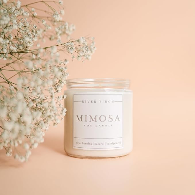 River Birch Candles Mimosa Scented Candle | Premium, All-Natural, Non-Toxic, Soy Candles | 16oz 90 Hr Burn Time | Cozy Relaxing Gifts for Home
