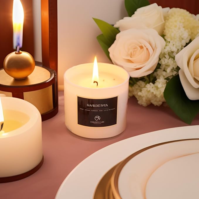 Chloefu LAN Gardenia Scented Candles - Highly Scented, 7.1oz|45 Hour Long Burning, Gifts for Women, 100% Natural Soy, Home Decor, White Glass Jar With Gift Box 2 Pack