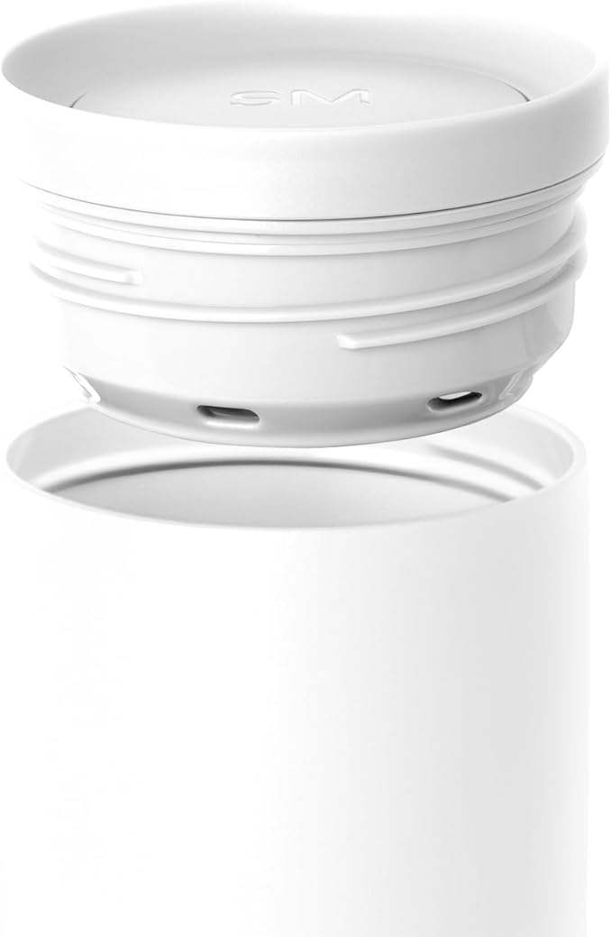 Simple Modern Travel Coffee Mug Tumbler with 360° Lid | Ceramic-Lined Insulated Stainless Steel Cold Brew Iced Coffee Cup | Gift for Women Men Her Him | Voyager Signature | 16oz | Winter White