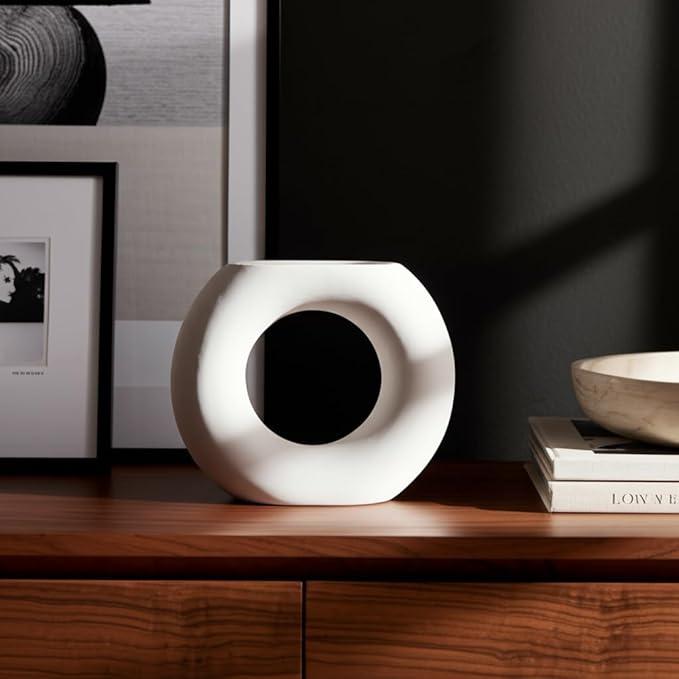 Sagebrook Home Modern Ceramic Vase - Minimalist Round Hollow Stoneware Decorative Accent for Home, Office, Bedroom, Living Room - 5" White