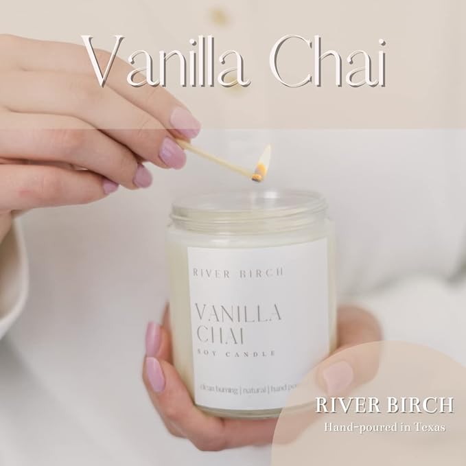 River Birch Candles Vanilla Chai Scented Candle | Premium, All-Natural, Non-Toxic, Soy Candles | 8.5oz 40 Hr Burn Time | Cozy Relaxing Gifts for Home