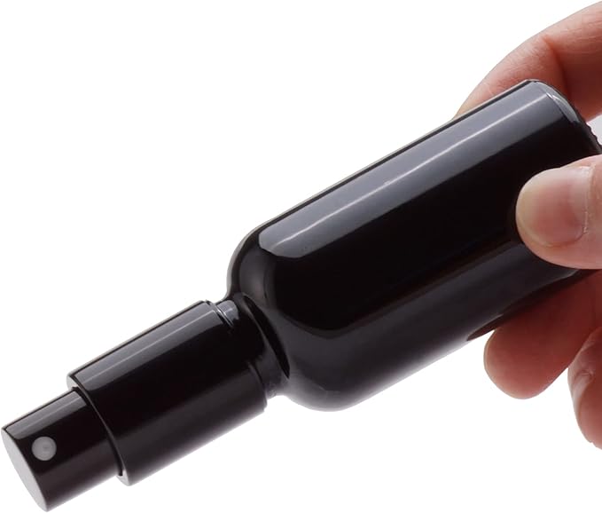 YIZHAO Black Glass Spray Bottles 4oz, with Small Fine Mist Spray, Metal Cap, Refillable for Essential Oil,Travel,Cleaning,Perfume,Aromatherapy,Makeup – 4 Pcs