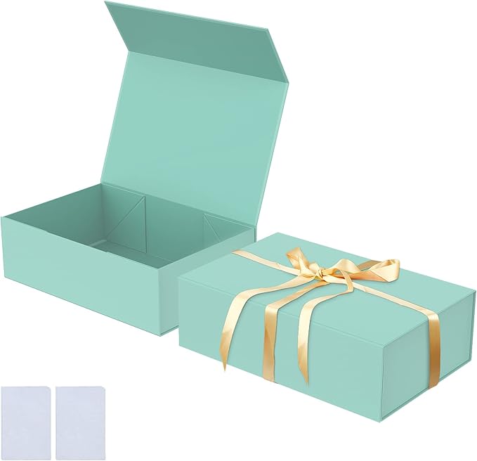 Luxury Large Gift Box 13.8"x9"x4.3" Storage Box Ribbon Magnetic Closure for Luxury Packaging Box for Mother's Day, Birthdays, Bridal Gifts,Weddings
