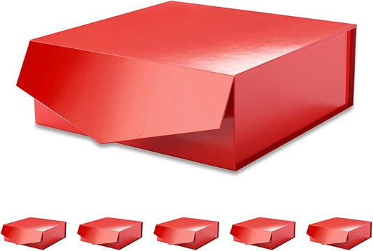 6 Gift Boxes with Lids 9x9x3.4 Inches, Red Bridesmaid Proposal Boxes with Magnetic Closure for All Occasion (Glossy Red)