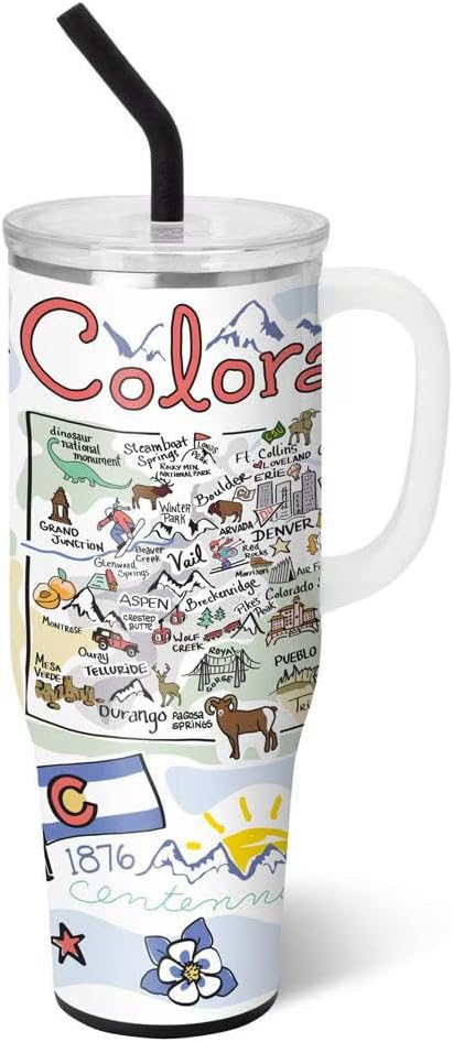 Swig Life 40oz Mega Mug, 40oz Tumbler with Handle and Straw, Extra Large Insulated Tumblers, Cup Holder Friendly Travel Mug (Colorado)