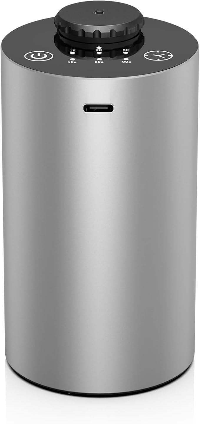 Waterless Essential Oil Diffuser Battery Operated Cordless Aromatherapy Diffuser with Timing & 3 Mist Levels car Diffuser，Black Aluminum Alloy (Silver)