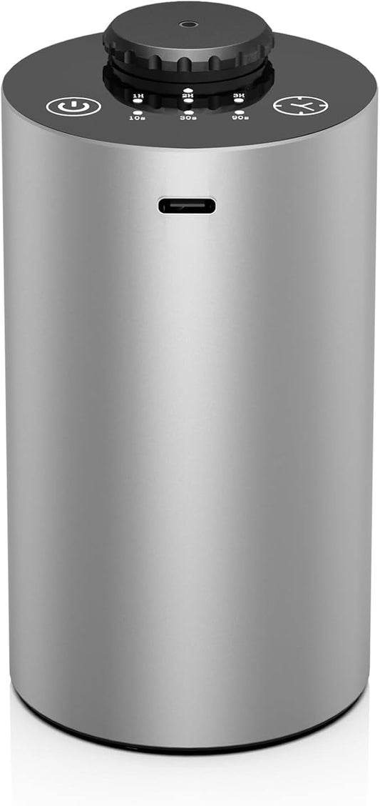 Waterless Essential Oil Diffuser Battery Operated Cordless Aromatherapy Diffuser with Timing & 3 Mist Levels car Diffuser，Black Aluminum Alloy (Silver)