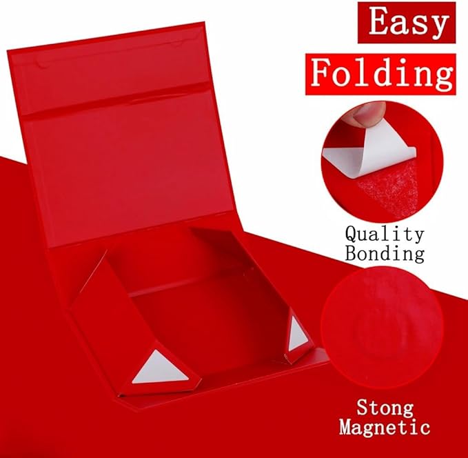 UoeRing 2 Pack Red Gift Box Large 13.5x11.8x4.7 inch Luxury Gift Box for Presents with Magnetic Closure Lid Collapsible,Birthday,Christmas,Contains Card, Ribbon, Tissue Paper,Shredded Paper Filler