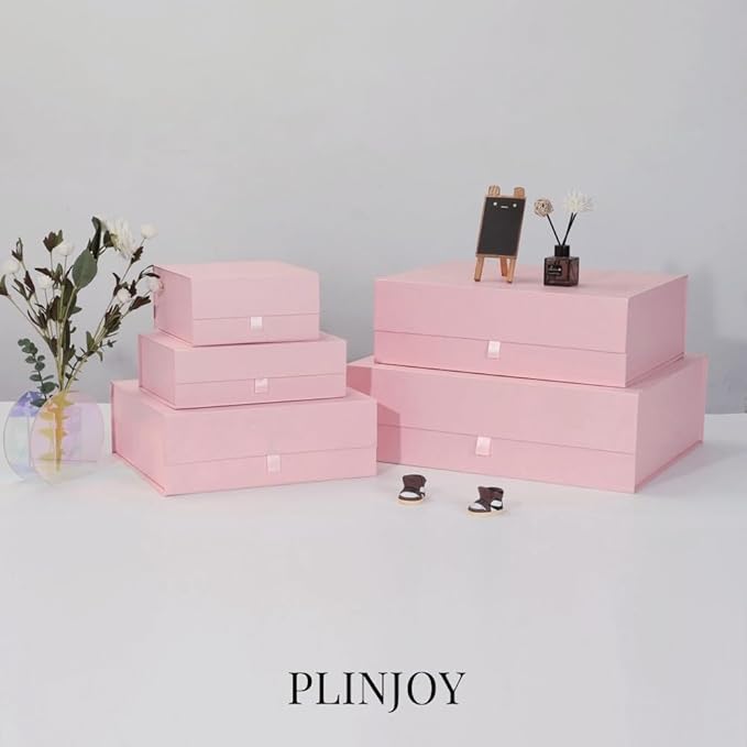 5 Pcs Pink Gift Box Large 13.5x11.8x4.7 Inches, Pink Gift Boxes for Presents with Magnetic Closure Lid, Luxury Gift Box Rectangle Collapsible Boxes for Gift Packaging