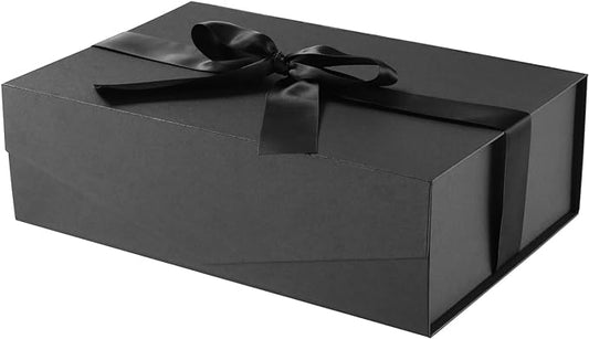 JINMING Large Gift Box with Ribbon 13.5x9x4.1 Inches, Black Box for Gifts, Groomsman Proposal Box for Mother's Day, Father's Day, Collapsible with Magnetic Closure