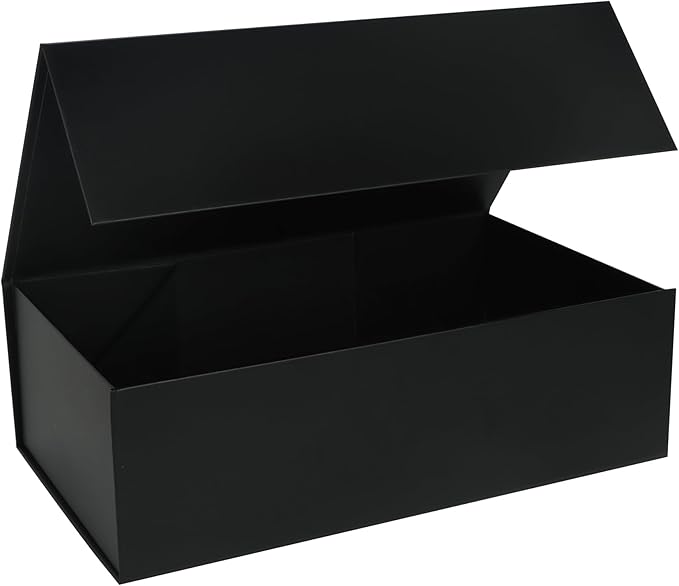 Black Gift Box with Magnetic Lids 13.8x8.3x4.4 in, Large Bridesmaid Groomsman Proposal Boxes 1 Pack, Collapsible Rectangle Storage Box