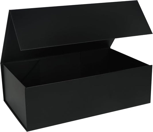 Black Gift Box with Magnetic Lids 13.8x8.3x4.4 in, Large Bridesmaid Groomsman Proposal Boxes 1 Pack, Collapsible Rectangle Storage Box