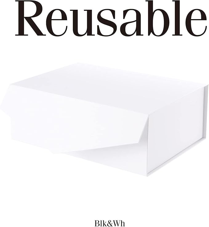 BLK&WH 6 Collapsible Gift Boxes with Magnetic Lids, Bridesmaid Proposal Boxes, Matte White (10.5x7.7x3.8 Inches)