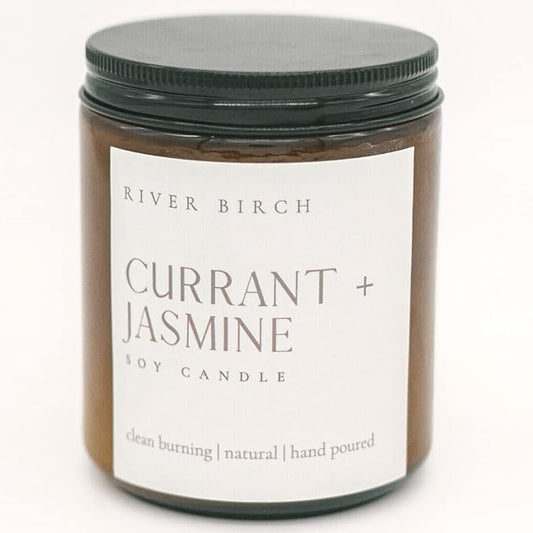 River Birch Candles Currant + Jasmine Scented Candle | Premium, All-Natural, Non-Toxic, Soy Candles | 8.5oz 40 Hr Burn Time | Cozy Relaxing Gifts for Home