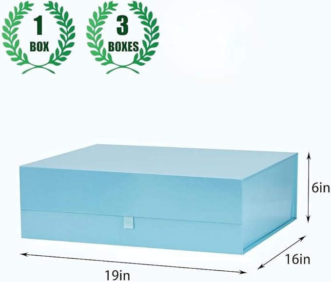 Extra Large Blue Gift Box 3 Pack 19x16x6 Inches,Gift Boxs for Presents with Lid Magnetic Closure Collapsible,Groomsman Proposal Box,Birthday, Christmas,for Clothes and Large Gifts