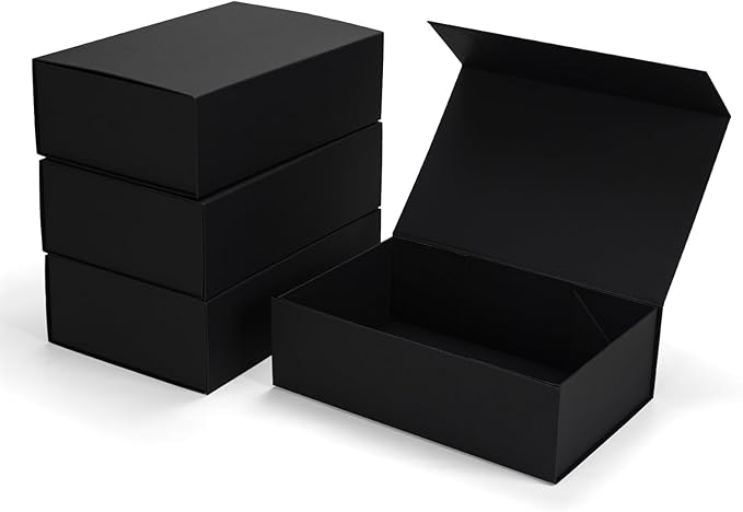 Ditwis 4 Pack 13.8x9x4.3 Inches Gift Boxes with Magnetic Closure Lids, Black Magnetic Box for Wedding, Groomsmen Bridesmaid Proposal, Birthdays, Mother's Day