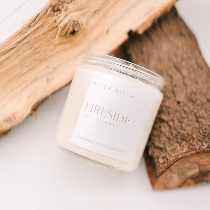 River Birch Candles Fireside Scented Candle | Premium, All-Natural, Non-Toxic, Soy Candles | 16oz 90 Hr Burn Time | Cozy Relaxing Gifts for Home