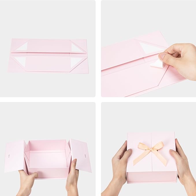 7x7x3 Inch Gift Boxes with Lids, Small Pink Gift Box 6 Pack with Ribbon Card Fancy Gift Wrap Boxes for Festival Anniversary Bridesmaid Proposal Weddings Gift Box for Girlfriend