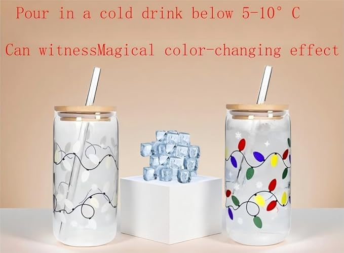CHRISTMAS CUP WITH LID AND STRAPS 18 OZ Color Changing Christmas Lights for Party Glass Christmas Cups