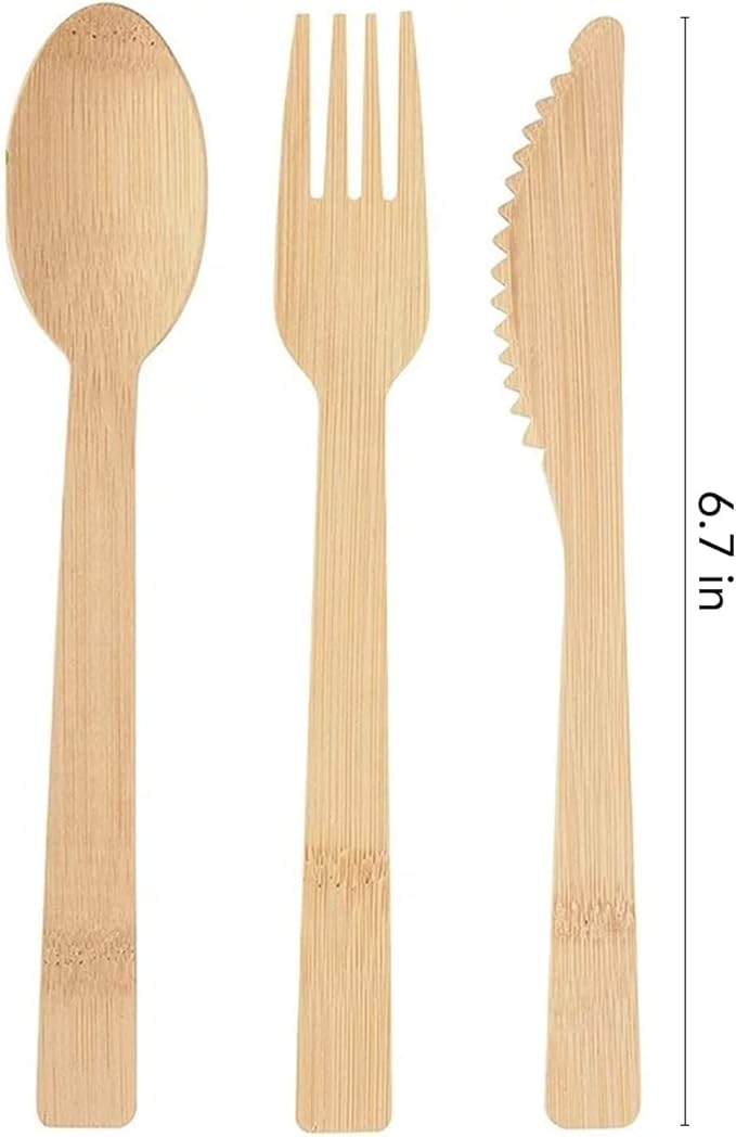 Boobam Econatural Products Bamboo Utensils - Natural Disposable Wooden Cutlery for Party, Eating, Camping, Picnic, Wedding, Birthday - Eco-Conscious Plant-Based Compostable Forks - Box of 24 Pieces