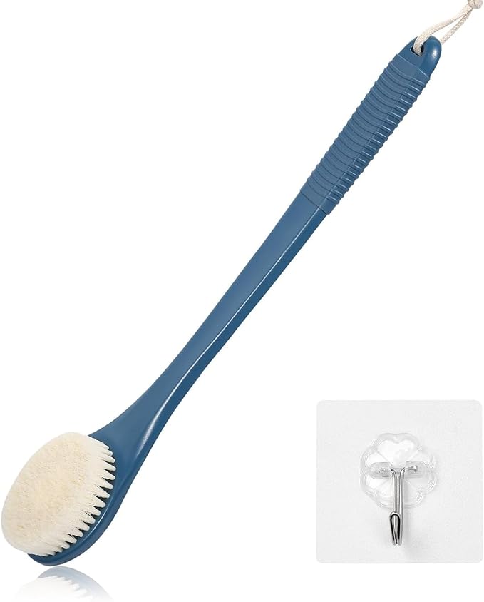 17-Inch Back Scrubber for Shower, Anti-Slip Exfoliating Body Brush for Bath, Gentle Back Brush for Shower for Men, and Women, Cleaning Skin for Smooth, Glowing Skin (Blue)