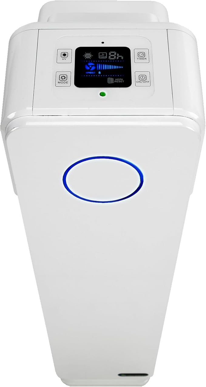GermGuardian Air Purifier for Home with HEPA Pure Filter, for Wildfire Smoke, Pet Dander, Pollen, Odors, Large Rooms Up To 870 Sq. Ft., Removes 99.97% Pollutants, UV-C Light, 28", AC5350W, White