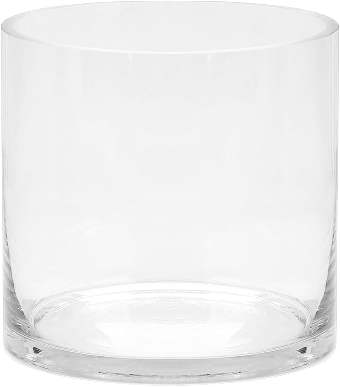 8" Wide 8" Tall Large Hand Blown Sturdy Clear Cylinder Glass Vase, Centerpiece Flower Vase for Rose, Tulip, Boquets, Hurricane Candle Holder (1, 8"x8")