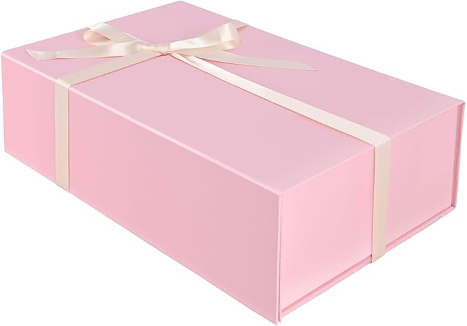 Brothersbox Pink Gift Box 13.8"x9.1"x4.3" Large Gift Boxes for Presents with Magnetic Lid, Ribbon, Collapsible Boxes for Gift Packaging Mother's Day Christmas Birthday Wedding